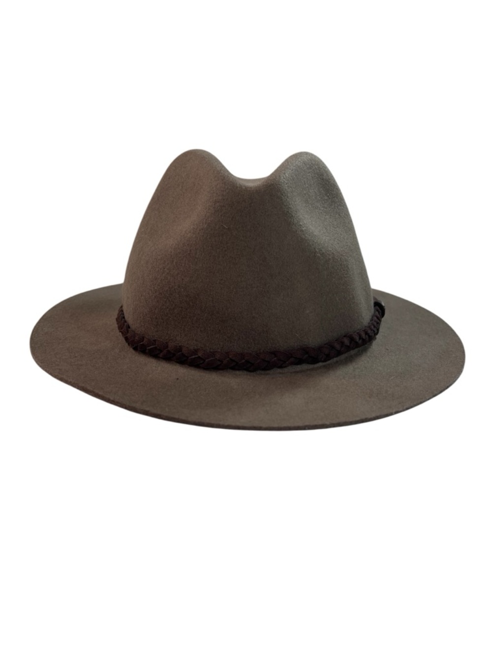 Scala Classico 100% Wool Felt Wide Brim Fedora Hat Taupe Braided Band Size L